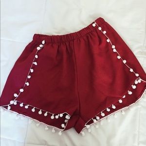Red Wine Pompoms Hem Short